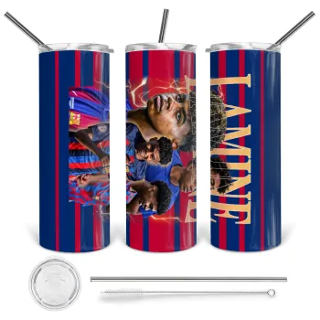 lamine yamal FCB, Tumbler ποτήρι θερμό από ανοξείδωτο ατσάλι 600ml, με μεταλλικό καλαμάκι & βούρτσα καθαρισμού