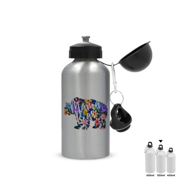 Mama Bear floral, Metallic water jug, Silver, aluminum 500ml