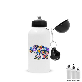 Mama Bear floral, Metal water bottle, White, aluminum 500ml
