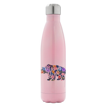 Mama Bear floral, Metal mug thermos Pink Iridiscent (Stainless steel), double wall, 500ml