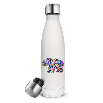 Mama Bear floral, Metal mug thermos White (Stainless steel), double wall, 500ml
