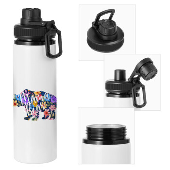 Mama Bear floral, Metal water bottle with safety cap, aluminum 850ml