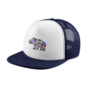 Mama Bear floral, Καπέλο Soft Trucker με Δίχτυ Dark Blue/White 