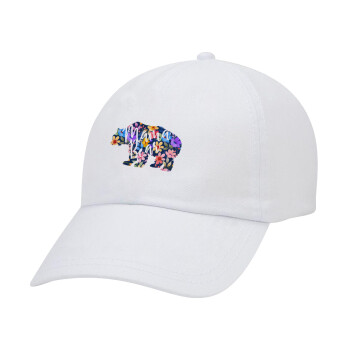 Mama Bear floral, Καπέλο Ενηλίκων Baseball Λευκό 5-φύλλο (POLYESTER, ΕΝΗΛΙΚΩΝ, UNISEX, ONE SIZE)