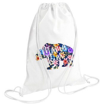 Mama Bear floral, Τσάντα πλάτης πουγκί GYMBAG λευκή (28x40cm)