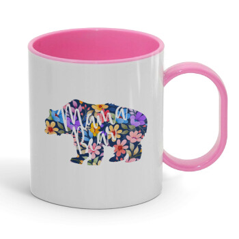 Mama Bear floral, Κούπα (πλαστική) (BPA-FREE) Polymer Ροζ για παιδιά, 330ml