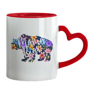 Mama Bear floral, Mug heart red handle, ceramic, 330ml