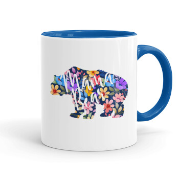 Mama Bear floral, Mug colored blue, ceramic, 330ml