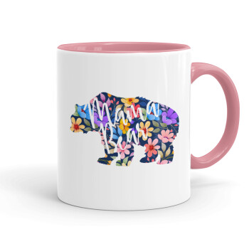 Mama Bear floral, Κούπα χρωματιστή ροζ, κεραμική, 330ml