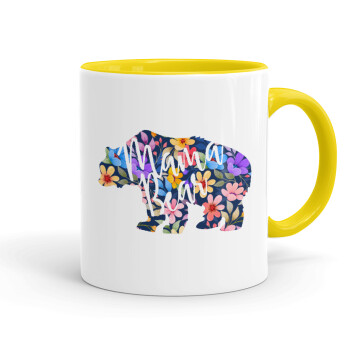 Mama Bear floral, Mug colored yellow, ceramic, 330ml