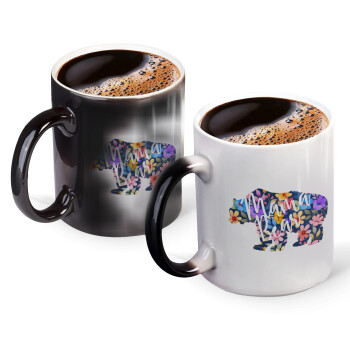 Mama Bear floral, Color changing magic Mug, ceramic, 330ml when adding hot liquid inside, the black colour desappears (1 pcs)