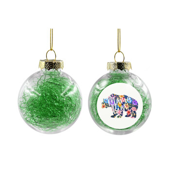 Mama Bear floral, Χριστουγεννιάτικη μπάλα δένδρου διάφανη με πράσινο γέμισμα 8cm