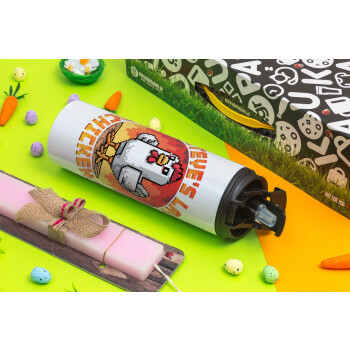 Steve's Lava Chicken, Easter candle,Travel Tumbler 2 Lids, with metal straw & cleaning brush & aromatic flat candle (30cm) (PINK)