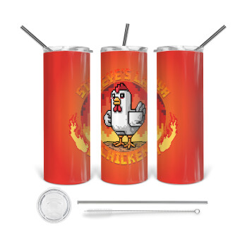 Steve's Lava Chicken, Tumbler ποτήρι θερμό από ανοξείδωτο ατσάλι 600ml, με μεταλλικό καλαμάκι & βούρτσα καθαρισμού