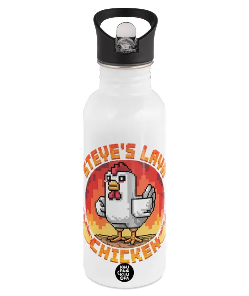 Steve's Lava Chicken — Παγούρι νερού Λευκό με καλαμάκι, ανοξείδωτο ατσάλι 600ml