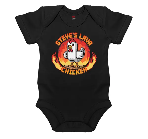 Steve's Lava Chicken — Βρεφικό φορμάκι μωρού, 0-18 μηνών, ΜΑΥΡΟ, 100% Organic Cotton, κοντομάνικο