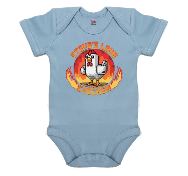 Steve's Lava Chicken — Short-sleeve baby bodysuit, 0-18 months, blue, 100% organic cotton