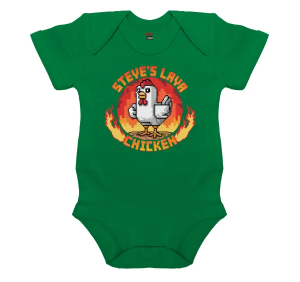 Steve's Lava Chicken — Short-sleeve baby bodysuit, GREEN, 100% organic cotton