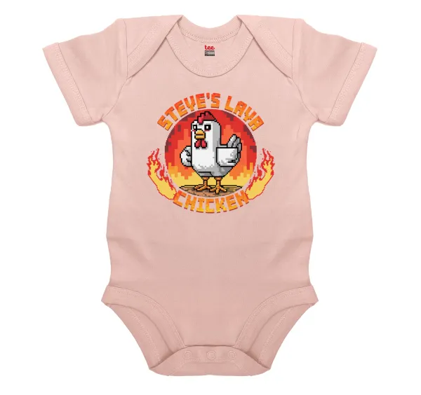 Steve's Lava Chicken — Short-sleeve baby bodysuit, 0-18 months, POWDER PINK, 100% organic cotton