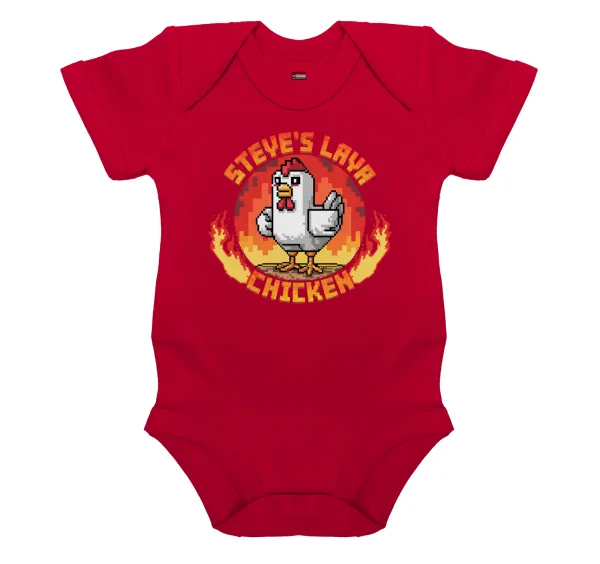 Steve's Lava Chicken — Short-sleeve baby bodysuit, RED, 100% organic cotton