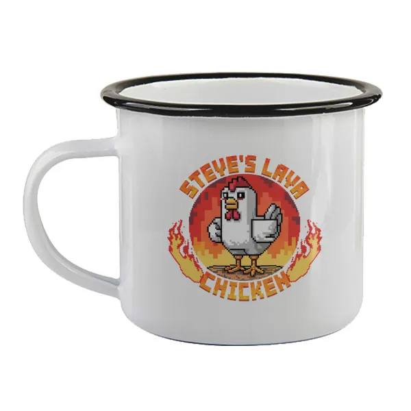 Steve's Lava Chicken — Enamel mug with black rim, 360ml