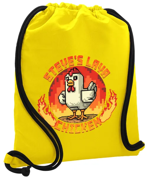 Steve's Lava Chicken — Backpack pouch GYMBAG Yellow, with pocket (40x48cm) & thick cords
