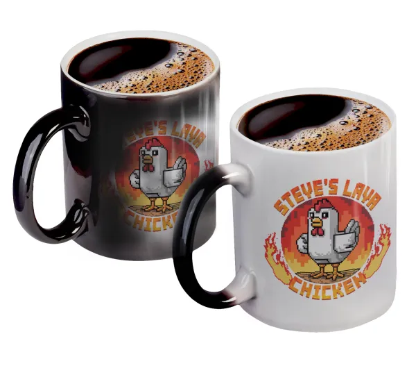 Steve's Lava Chicken — Color changing magic Mug, ceramic, 330ml when adding hot liquid inside, the black colour desappears (1 pcs)