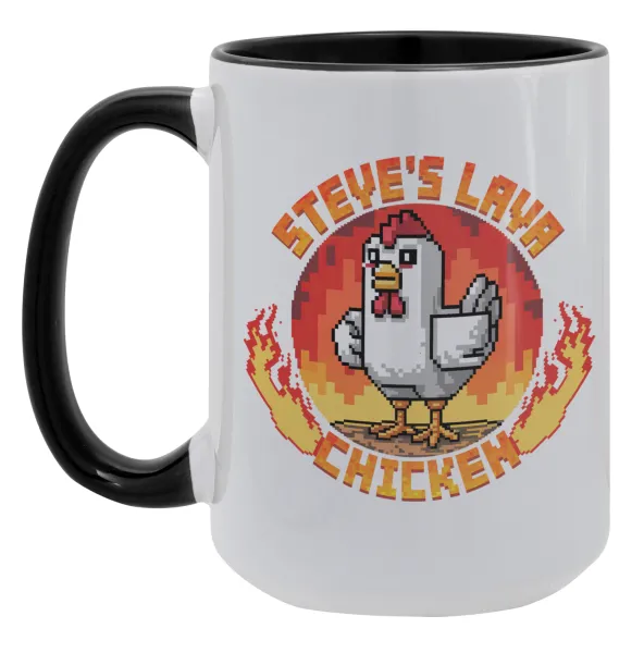 Steve's Lava Chicken — Mega mug 15oz, black ceramic, 450ml