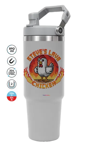 Steve's Lava Chicken — GREY Travel Tumbler with Handle 890ml