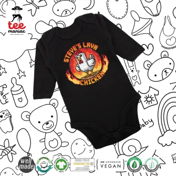 Steve's Lava Chicken, Μακρυμάνικο βρεφικό φορμάκι, 0-18 μηνών, ΜΑΥΡΟ, 100% Organic Cotton