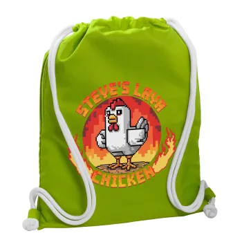 Steve's Lava Chicken, Τσάντα πλάτης πουγκί GYMBAG LIME GREEN, με τσέπη (40x48cm) & χονδρά κορδόνια