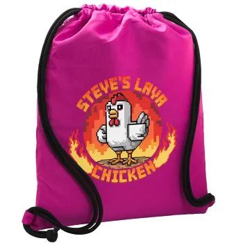 Steve's Lava Chicken, Backpack pouch GYMBAG Fuchsia, with pocket (40x48cm) & thick cords