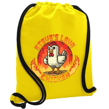 Steve's Lava Chicken, Τσάντα πλάτης πουγκί GYMBAG Κίτρινη, με τσέπη (40x48cm) & χονδρά κορδόνια
