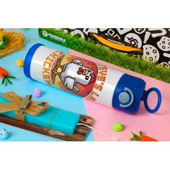 Steve's Lava Chicken, Easter candle, Childrens hot water bottle, stainless steel, with safety straw, BLUE (500ml)