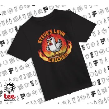 Steve's Lava Chicken, Άνετο παιδικό T-Shirt ΜΑΥΡΟ από 100% βαμβάκι, για κάθε μέρα. Vegan & OEKO-TEX πιστοποιημένο.