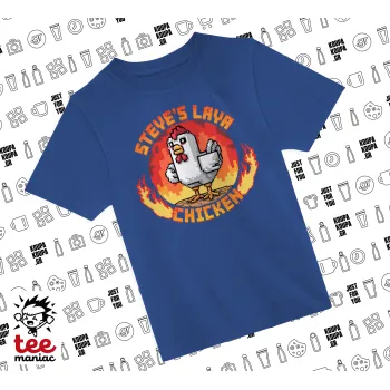 Steve's Lava Chicken, Παιδικό T-Shirt ΜΠΛΕ από 100% βαμβάκι, για κάθε μέρα. Vegan & OEKO-TEX πιστοποιημένο.