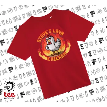 Steve's Lava Chicken, Άνετο παιδικό T-Shirt ΚΟΚΚΙΝΟ από 100% βαμβάκι, για κάθε μέρα. Vegan & OEKO-TEX πιστοποιημένο.