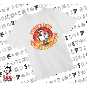 Steve's Lava Chicken, Άνετο παιδικό T-Shirt ΛΕΥΚΟ από 100% βαμβάκι, για κάθε μέρα. Vegan & OEKO-TEX πιστοποιημένο.
