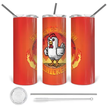 Steve's Lava Chicken, Tumbler ποτήρι θερμό από ανοξείδωτο ατσάλι 600ml, με μεταλλικό καλαμάκι & βούρτσα καθαρισμού