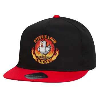 Steve's Lava Chicken, Καπέλο παιδικό Flat Snapback, Μαύρο/Κόκκινο (100% ΒΑΜΒΑΚΕΡΟ, ΠΑΙΔΙΚΟ, UNISEX, ONE SIZE)