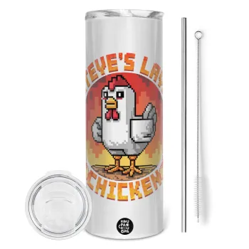 Steve's Lava Chicken, Tumbler ποτήρι θερμό από ανοξείδωτο ατσάλι 600ml, με μεταλλικό καλαμάκι & βούρτσα καθαρισμού