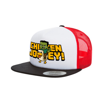 Chicken Jockey, Καπέλο Ενηλίκων Foam Flat Snapback με Δίχτυ Μαύρο-Λευκό-Κόκκινο (POLYESTER, ΕΝΗΛΙΚΩΝ, UNISEX, ONE SIZE)