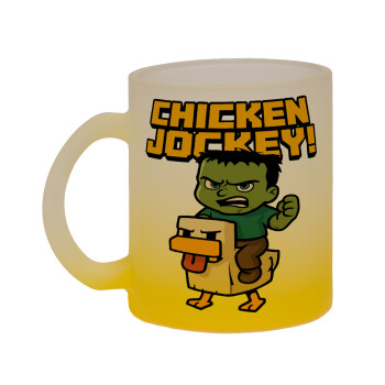 Chicken Jockey, Κούπα γυάλινη δίχρωμη με βάση το κίτρινο ματ, 330ml