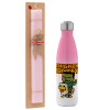 Easter Set, Metallic pink/white (Stainless steel) thermos, double-walled, 500ml & aromatic flat Easter candle (30cm) (PINK)