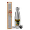 Easter Set, metallic Inox water bottle (750ml) & aromatic flat Easter candle (30cm) (GRAY)