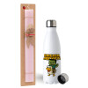 Easter Set, metallic stainless steel water bottle (750ml) & scented flat Easter candle (30cm) (PINK)