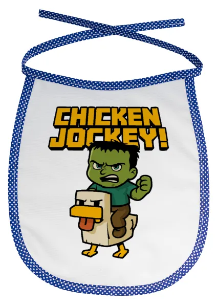 Chicken Jockey — Stain-resistant baby bib with tie, blue