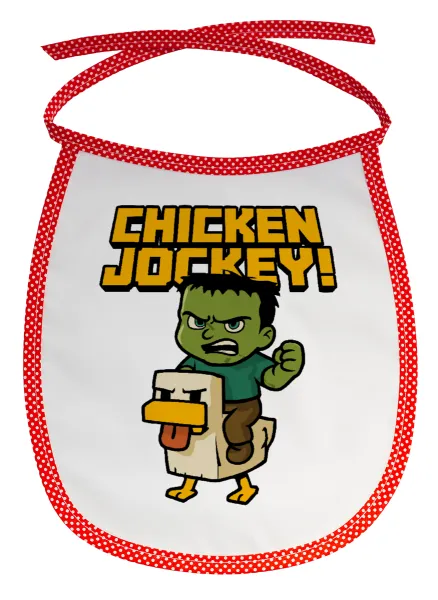 Chicken Jockey — Stain-resistant baby bib with tie, red