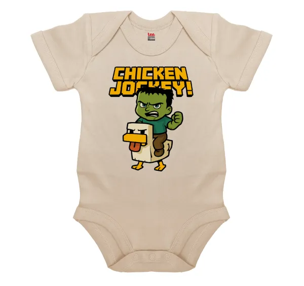 Chicken Jockey — Short-sleeve baby bodysuit, 0-18 months, natural (ecru), 100% organic cotton