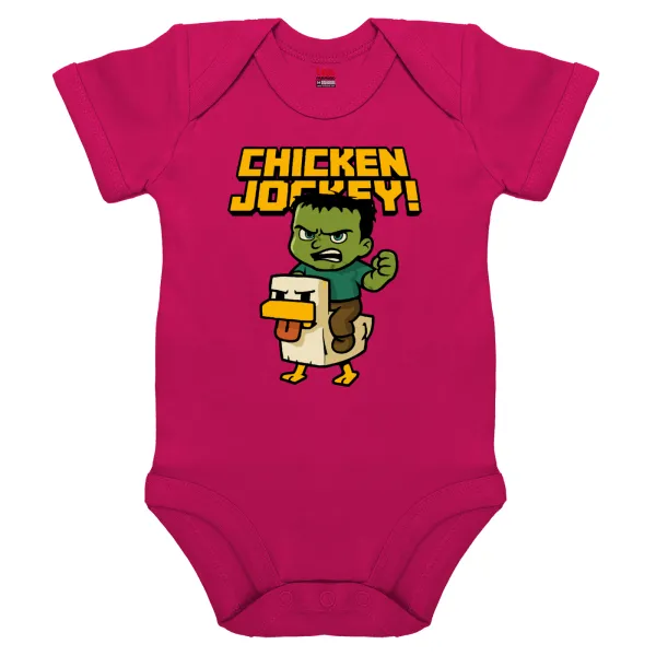 Chicken Jockey — Βρεφικό φορμάκι μωρού, 0-18 μηνών, ΡΟΖ, 100% Organic Cotton, κοντομάνικο